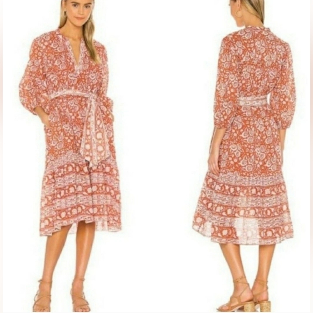 Cleobella Sara Floral Belted Midi Dress Size L